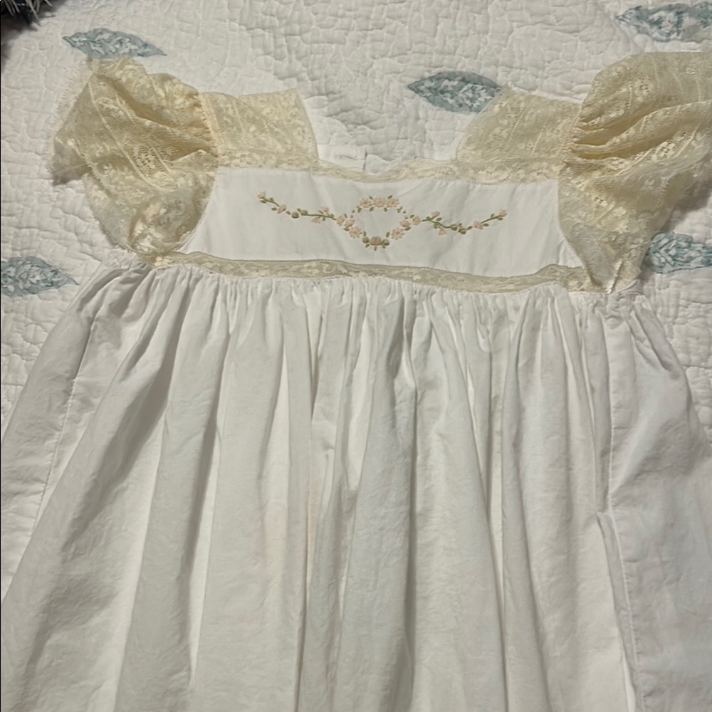 Heirloom Elegant White Dress with Lace Sleeves with matching slip